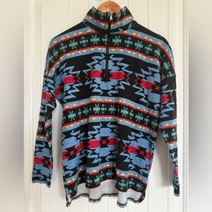 Chaps Sport Cotton Aztec Southwest Geometric 1/4 Zip Mock Neck Pullover Top L